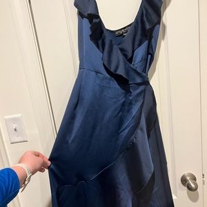 Navy ruffle wrap dress